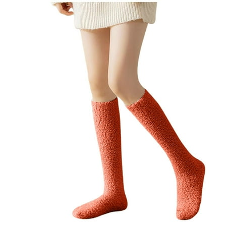 LARUYEKO Coral Velvet Calf Socks for Women in Autumn and Winter Plus Velvet Thickened Home Floor Sleeping Confinement Warm Winter Stockings Dolls Lingerie Footlocker I Heart Raves Sequin Compression
