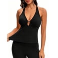 thumbnail image 3 of Women's Workout Tank Tops Summer Deep V Neck Racerback Ribbed Knit Fitted Going Out Camisole Tops Black, 3 of 8