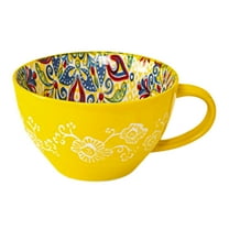 Btomtd 13.5oz Bohemian Style Ceramic Tea Cup and Coffee Mug, Colorful Shaped Mug for Morning Breakfast and Afternoon Tea, Holiday Gift Cups for Halloween and Christmas, Yellow