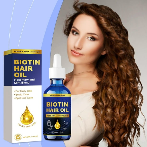 Suero de crecimiento del cabello con biotina natural - Aceite capilar de biotina orgánica para espesar, fortalecer y salud del cuero cabelludo - Suero para el cabello de menta 59 ml
