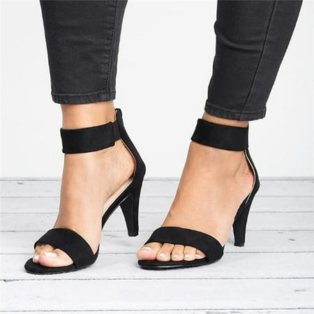 

HIMIWAY Black Heels High-heeled Shoes Fishmouth Wedges High-heeled Shoes Women s Shoes Sandals Black 40