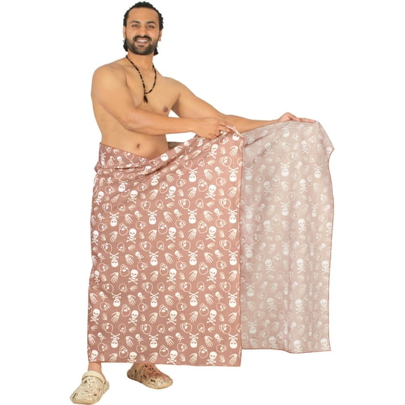 LA LEELA Men's Pareo Linen Effect Halloween Costumes Scary Swimwear Cover Up Beach Wrap Summer Sarong for Men One Size Cotton Linen Effect Bones, Skull Red