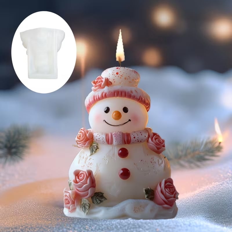 1pc Cute Snowman Candle Mold Silicone Mold Rose Decorated Cute Snowman Candle Mold Hat Snowman Snow Elf Resin Plaster Mold Winter Decoration Gift Christmas Gift
