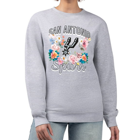 Women's G-III 4Her by Carl Banks Heather Gray San Antonio Spurs Flowers Team Logo Graphic Fleece Crewneck Pullover
