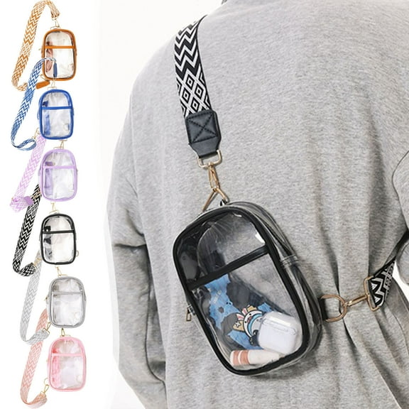 Transparent PVC Crossbody Shoulder Bag | Clear Chest Sling Bag | Trendy Breathable Purse with Adjustable Strap | Front Pocket & Back Zipper | Durable Small Travel Beach Bag | 15.5x5.5x21cm | 1 Pack