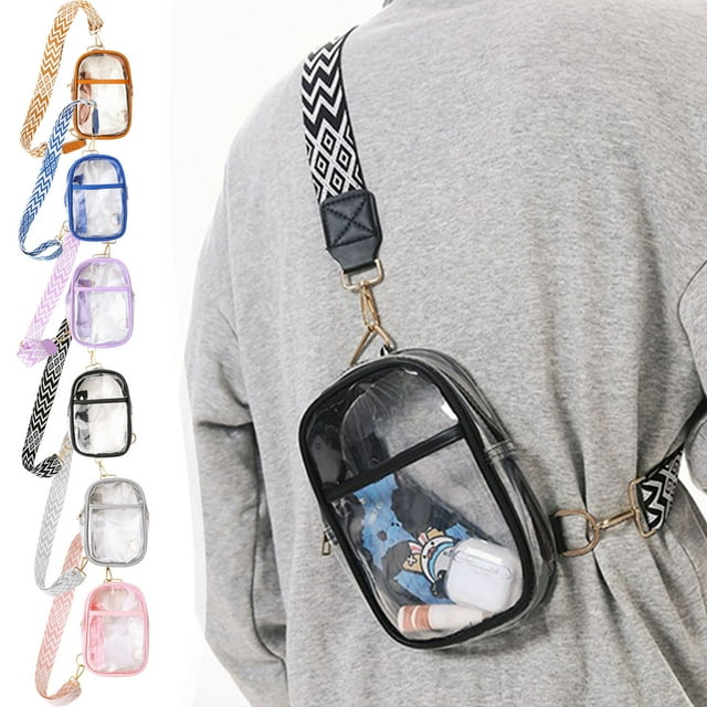 Fiudx Bolso de Hombro de Pvc Transparente, Elegante Diseño Transparente, Bolsillos Delanteros y Traseros Versátiles, Correa Ajustable Cómoda, Uso Casual y de Playa, Tamaño Compacto de 15,5 X 5,5 X 21