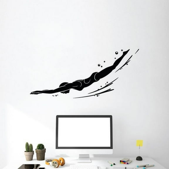 Swimmer Professional Swimming Player Silhouette Vinyl Wall Sticker Wall Art Wall Decal Sports Boy Girl Kids Room Design Gym Pool Swimming Sports House Home Wall Sticker Decor Size (8x10 inch)