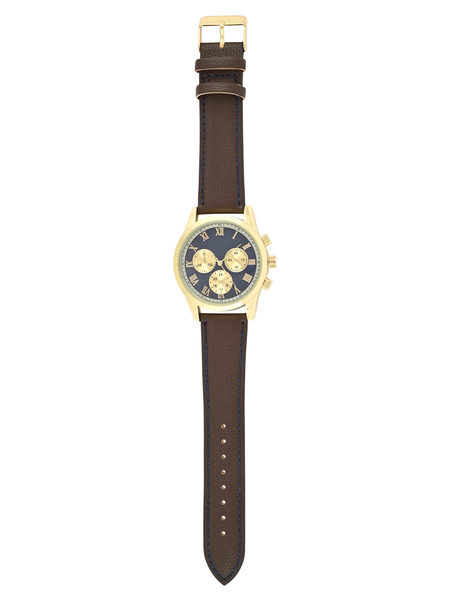 George Men's Gold Round Case with Brown Strap Watch
