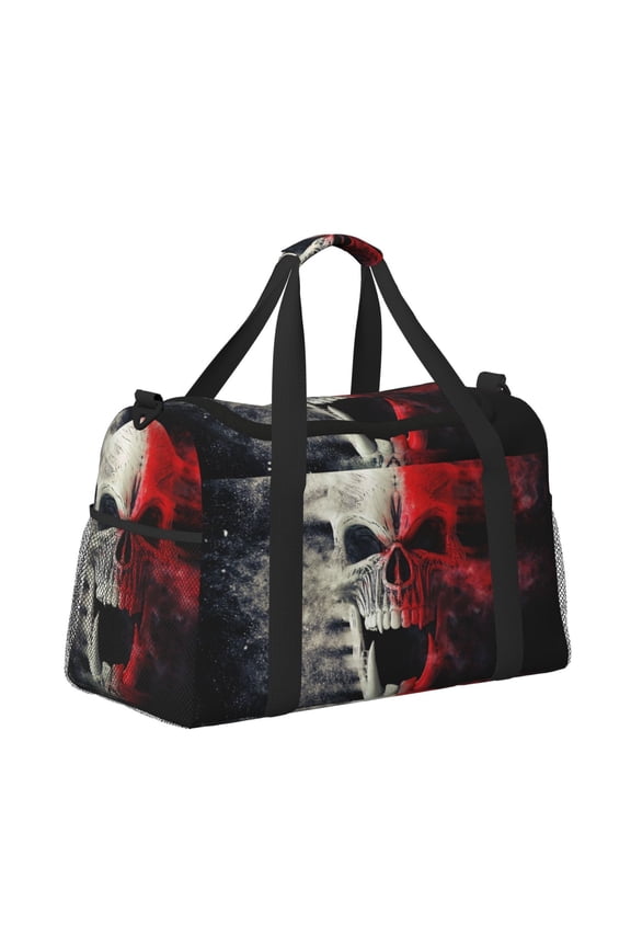 Red And White Screaming Demon Skull Pattern Hand Travel Bag, Weekender Carry On for Women Men, Sports Gym Bag, Workout Duffel Bag, Overnight Shoulder Bag fit 15.6 Inch Laptop