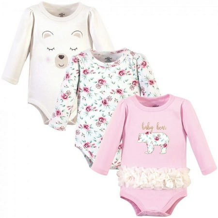 UPC: 0660168776676 | Little Treasure Baby Girl Cotton Long-Sleeve Bodysuits 3pk  Floral Baby Bear  12-18 Months