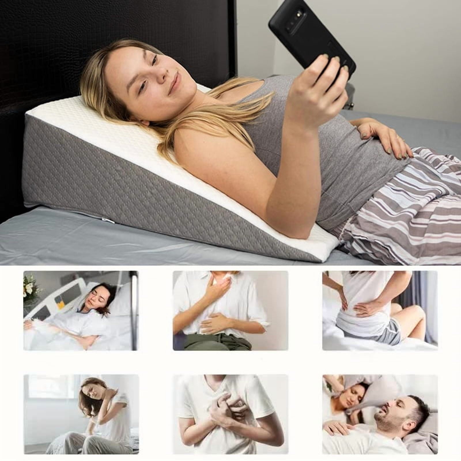 Bed Wedge Pillow Triangle Memory Foam Support Pillow with Soft Top for Sleeping Leg Elevation Back Support
