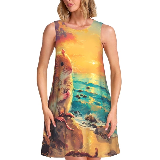 Balery Island Beach Guinea Pig Vestidos de verano para mujer con estampado: vestido holgado sin mangas, vestido playero informal y cómodo para días calurosos.