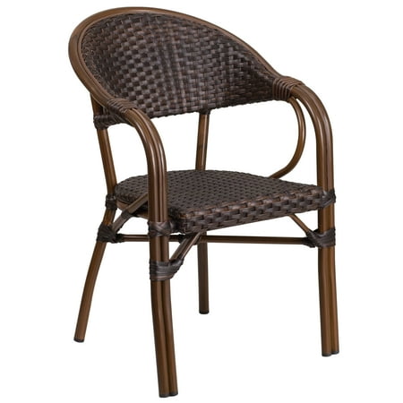 Service Merchandise Patio Furniture Flash Furniture Milano Series Dark Brown Rattan Restaurant Patio Chair with Red Bamboo-Aluminum Frame ()