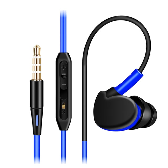 Matsuzay Auriculares S500 con gancho para la oreja, auriculares deportivos con cable, auriculares de música a prueba de sudor, Supergraves Teléfono y Comunicación Azul