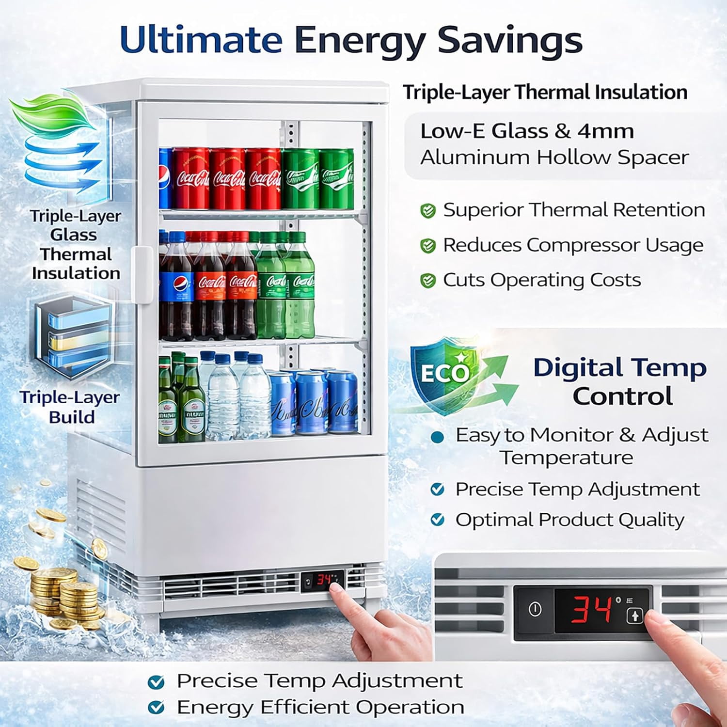 IdealHouse Commercial Countertop Display Refrigerator, 2.0 Cu.Ft Pastry Display Case with LED Lighting, Air Cooling, Rear Sliding Doors, Adjustable Shelves, Auto Defrost for Bakery, Cafe