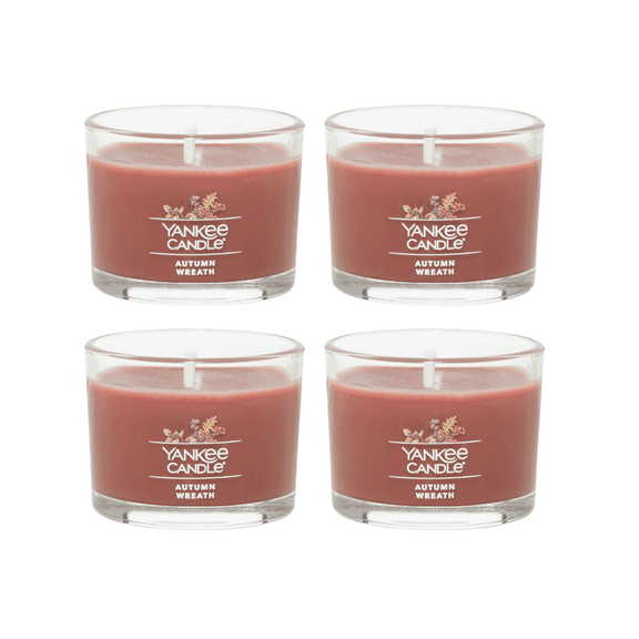 Yankee Candle Autumn Wreath Signature Votive Mini Candle Glass Jar, 1.3 oz (Pack of 4)