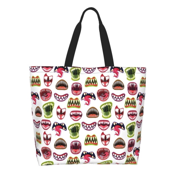Fotbe Halloween Mouth Bolsa Tote Estética de Lona con Estampado para Mujer - Bolsa Reutilizable de Hombro Casual para Vacaciones, Compras, Trabajo y Gimnasio