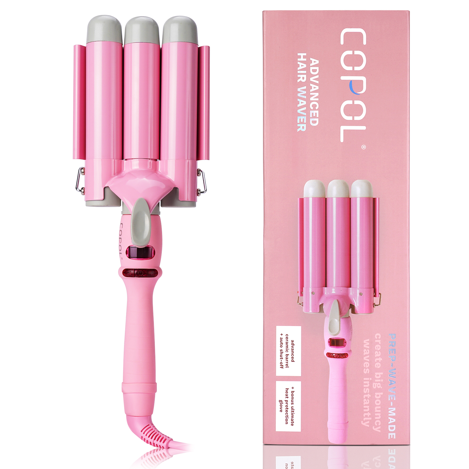 3 Barrel Hair Curlers, 32mm Beach Waves Curling Iron Curling Wand for Long Hair with Temperature