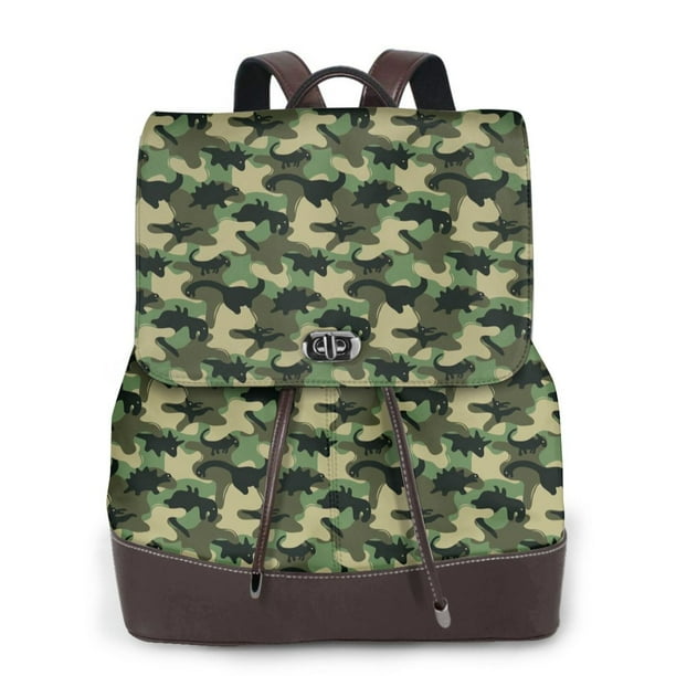 Balery Camouflage Dinosaur Mochila de Cuero para Mujeres, Gran Capacidad, Bolsa de Viaje Multifuncional, Mochila de Cuero y Bolsa de Hombro para Mujeres