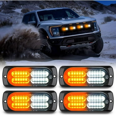 Nilight 4Pcs 24Led Emergency Strobe lights 12V 24V Amber White Surface Mount Grille Hazard Safety Warning Lights Sync Feature Side Flashing Marker Flash Lights for Car Truck Campers