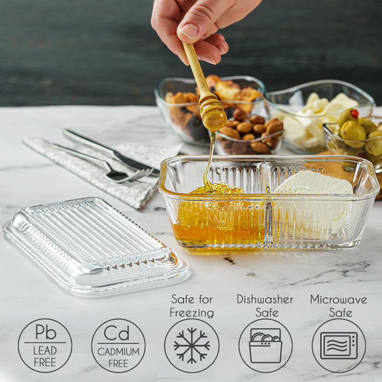 Crystalia Double Compartment Glass Food Container with Glass Lid, Crystal  Cut Glass Meal Prep Containers for Butter and Honey, Lunch, Snacks,  Leftovers, Divided Storage Glassware, 13.7 OZ 