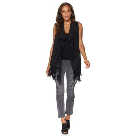 Studded Fringe Jacket - DG2 Diane Gilman Faux Suede Fringe Vest Studs 551-617