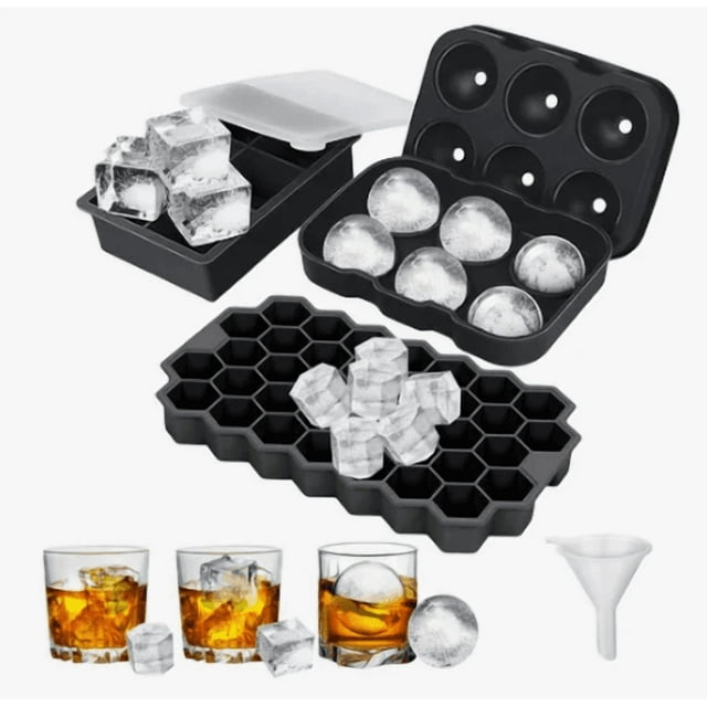 3 Piezas Xtellar Molde Para Hielo Esferas Y Cubos Grandes Con Embudo Color Negro