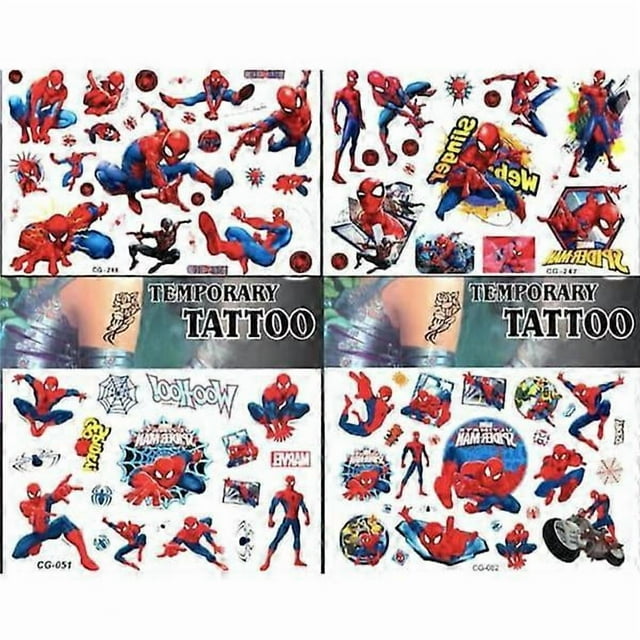 Spiderman Tattoos - 4 Sheets - Children's Tattoos - Avengers Multicolored