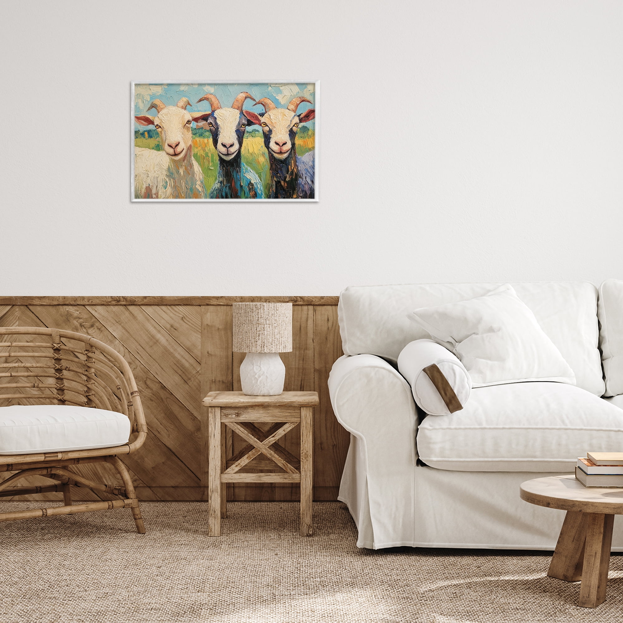 Stupell Industries Billy Goats in Bright Pasture White Framed Giclee Art, design by Petal Prints Design