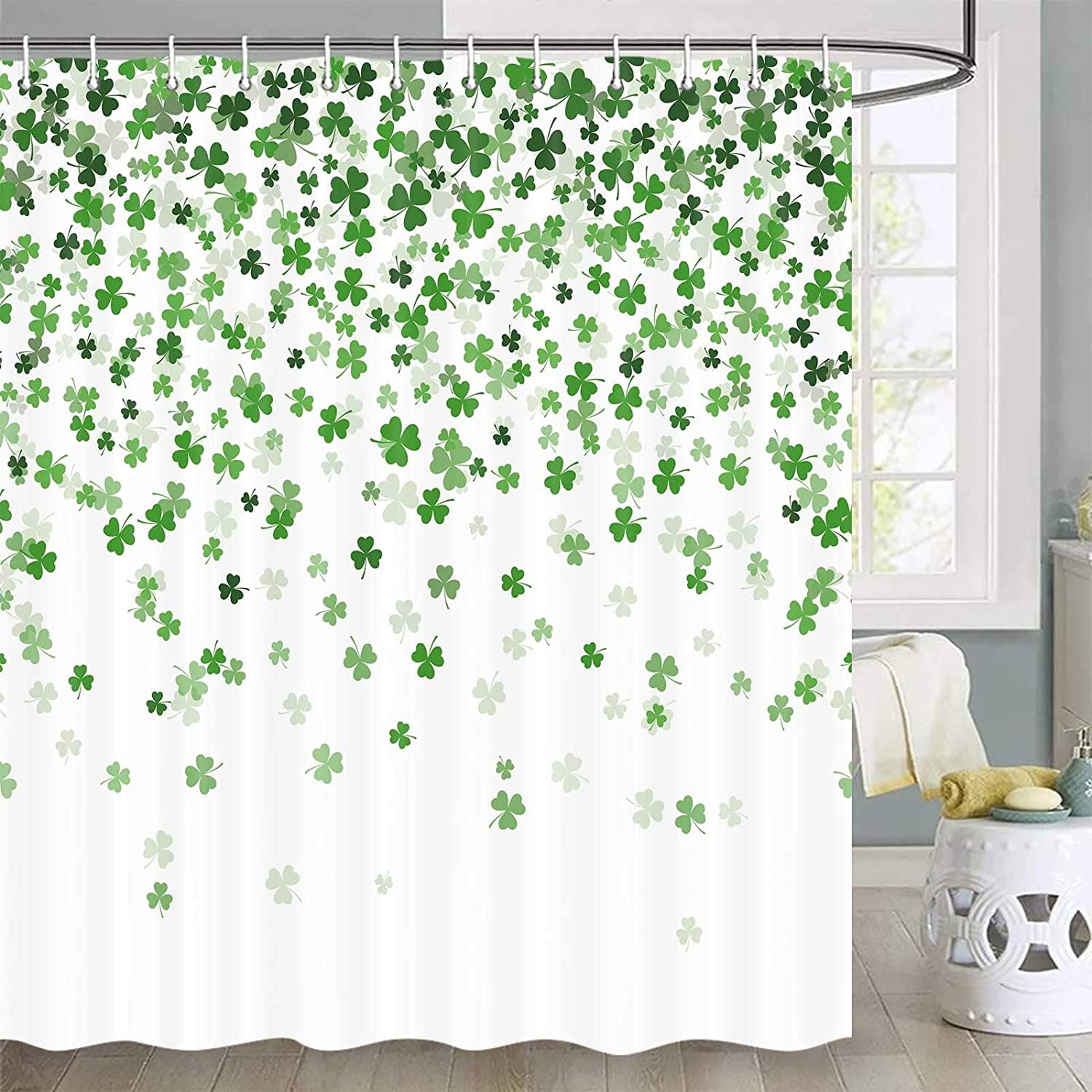 St Patrick's Day Clover Shower Curtain, Green Clover Shamrock Irish