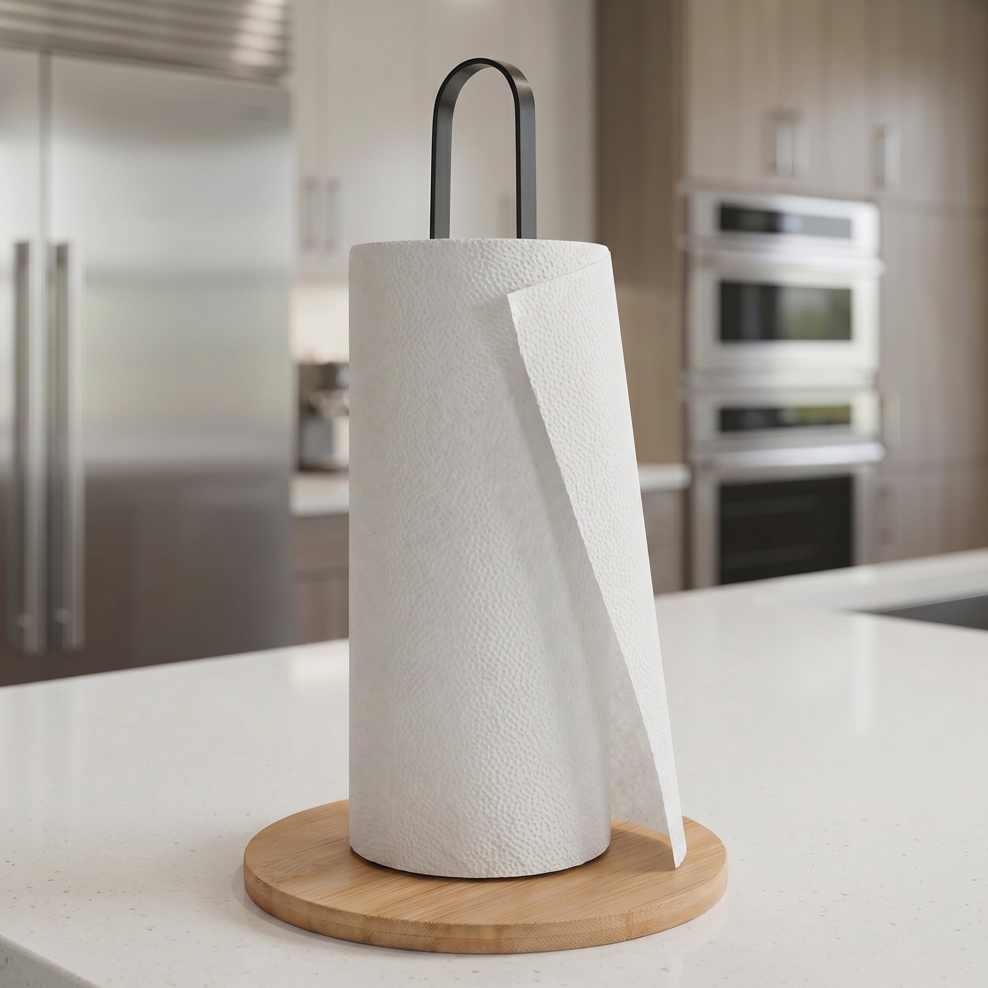 Unique Bargains Paper Towel Holder Countertop Base Dispenser Metal Black A 10.2x6.3inch