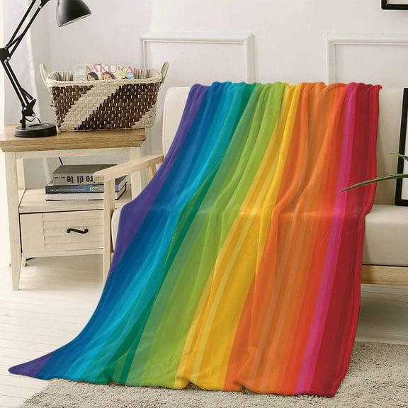 Fleece Blanket Colorful Stripes Rainbow Blankets, Soft Cozy Warm Flannel Throw Blanket, Watercolor Line Minimalist Geometric Blanket for Bed Couch Sofa,40x50In