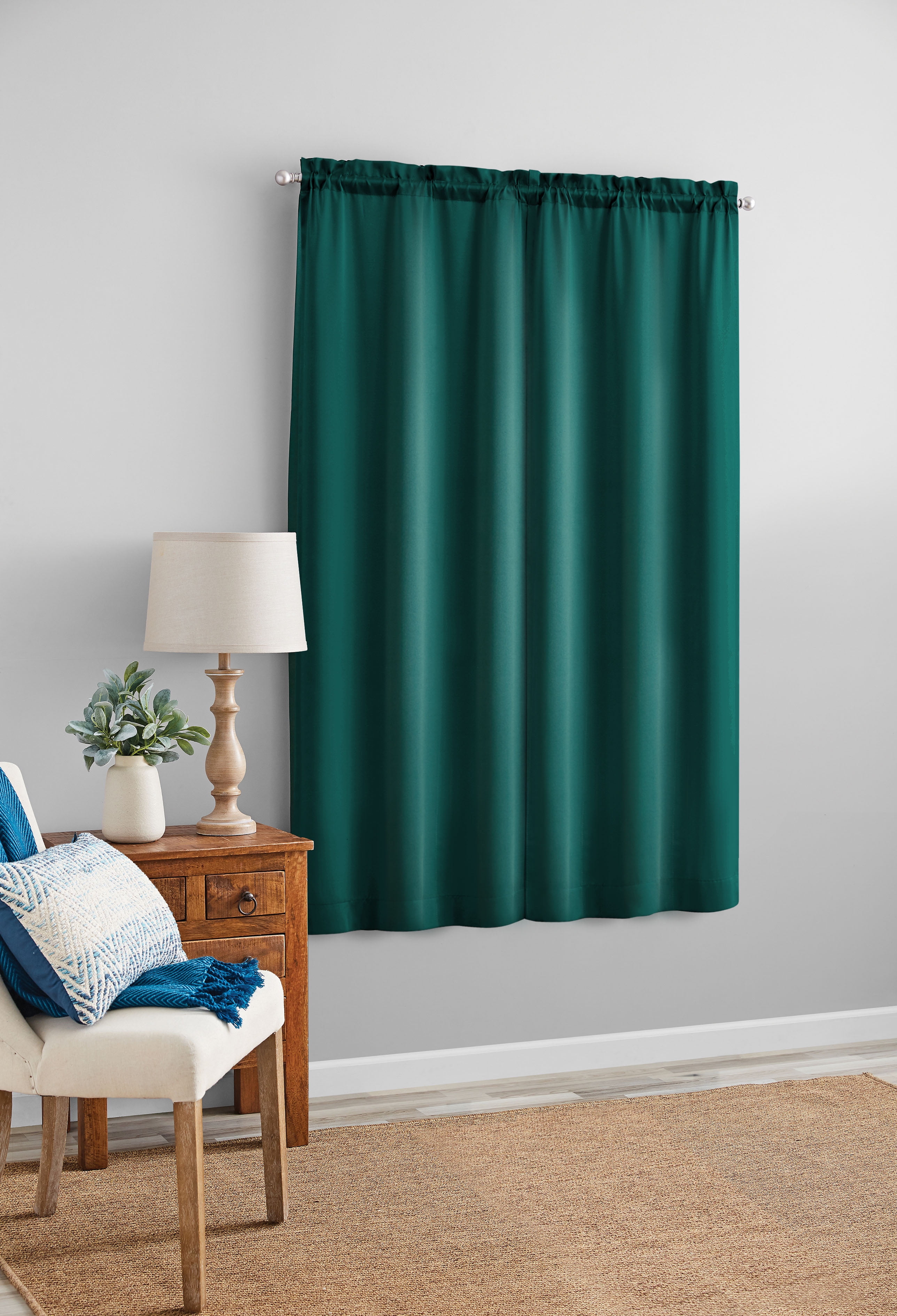 (2 pack) Mainstays Blackout Curtain Panel Pair, Set of 2, Dark Teal Blue, 30"W x 63"L