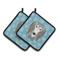 Carolines Treasures BB1663PTHD Snowflake Saluki Pair of Pot Holders , 7.5HX7.5W, multicolor