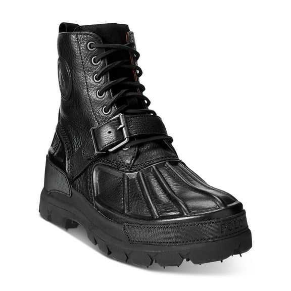POLO RALPH LAUREN Mens Black Lug Sole Buckle Accent Oslo Round Toe Wedge Lace-Up Leather Boots Shoes 10 D
