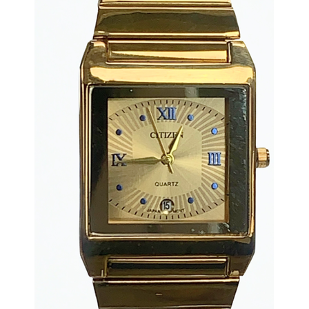 Citizen GoldTone Quartz Watch 36mm – Blue Roman Numerals & Date Display at 6