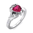 thumbnail image 2 of SuperJeweler 1 Carat Heart Shape Created Ruby and Diamond Claddagh Ring In Sterling Silver For Women, 2 of 5