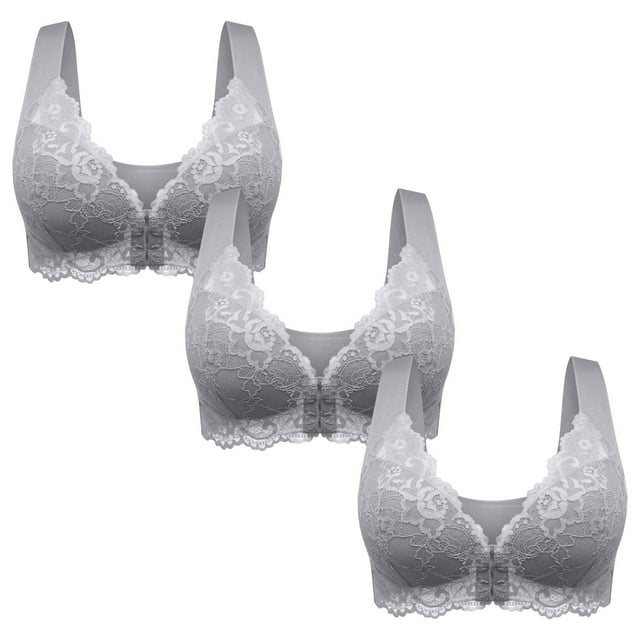 Timegard Seamless Bras for Women 3pc Plus Size Front Closure Back Smoothing Comfy Lace Bras with Support