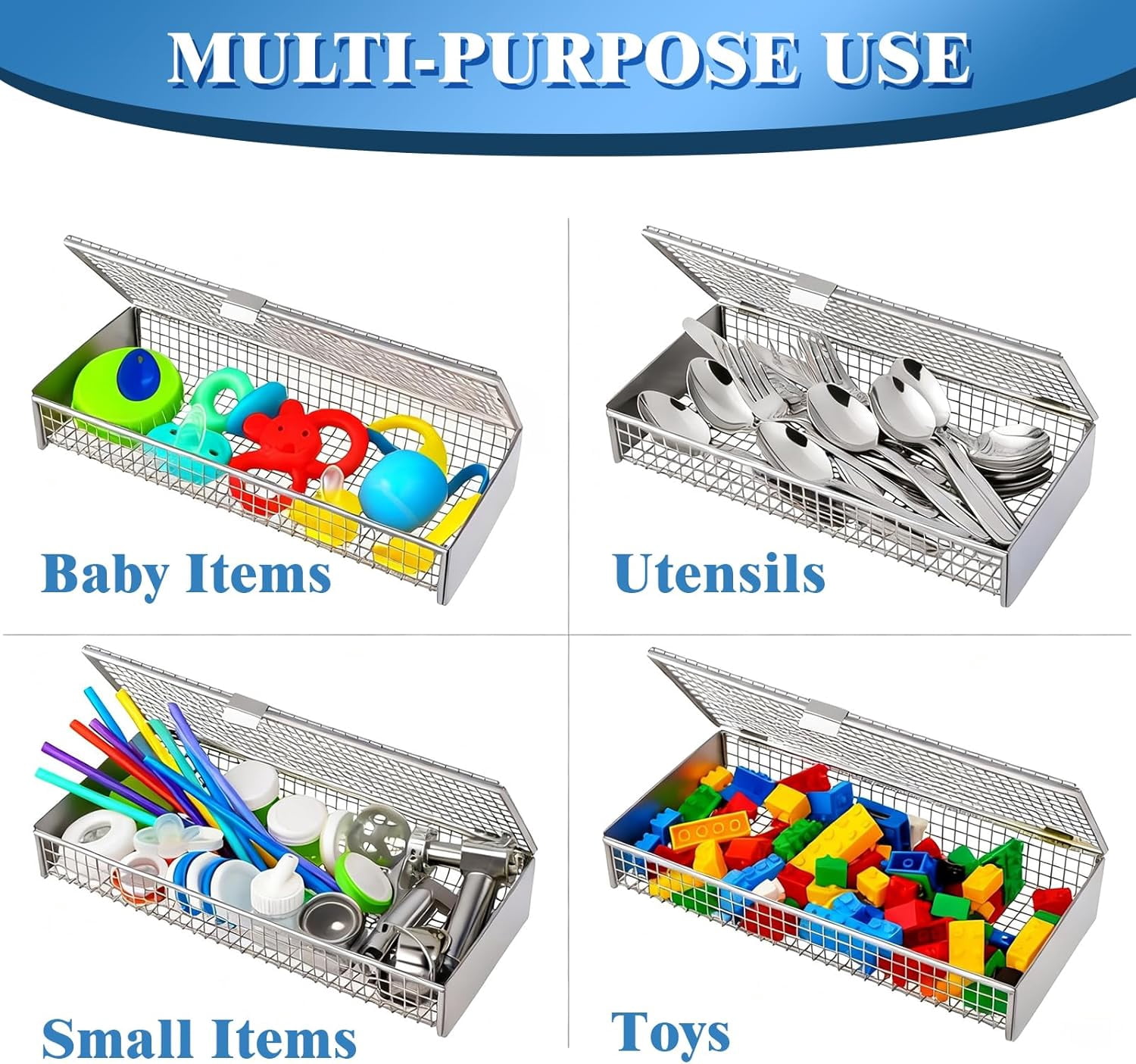 Dishwasher Basket for Small Items, 304 Stainless Steel Dishwasher Basket, Bottle Parts, Scoops, Forks, Chopsticks Cleaning (Silver)