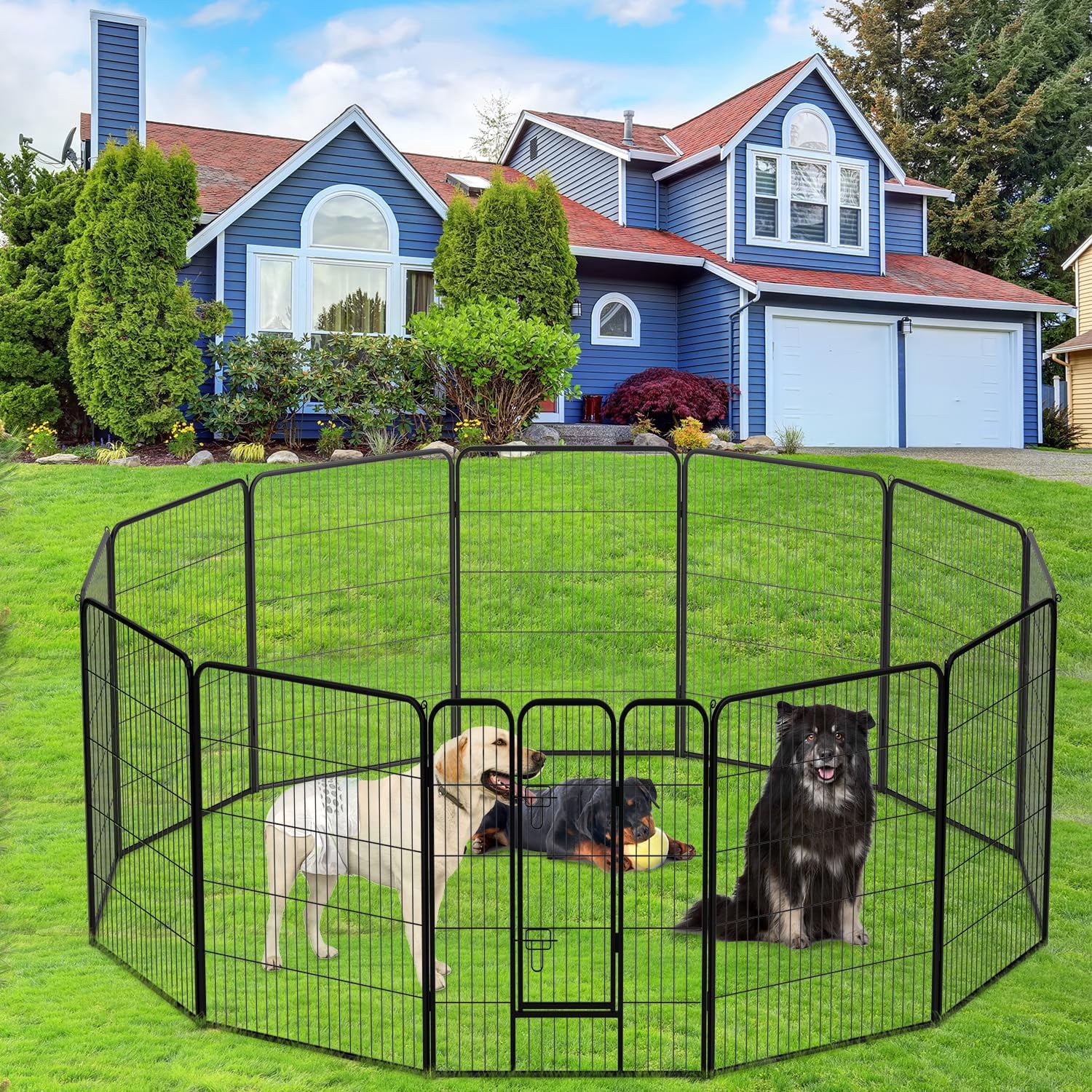 XF XINFENG Dog Playpen 40 inch 12 Panels Metal Dog Pen for Medium and Large Dogs Outdoor Exercise Pen with Doors for RV Camping Yard, Black