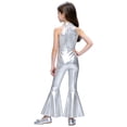 thumbnail image 2 of TSSOE Kids Girls Retro Disco Outfits Bell Bottom Jumpsuit 70s Fancy Dress Up Theme Party Bodysuits Silver 16, 2 of 7