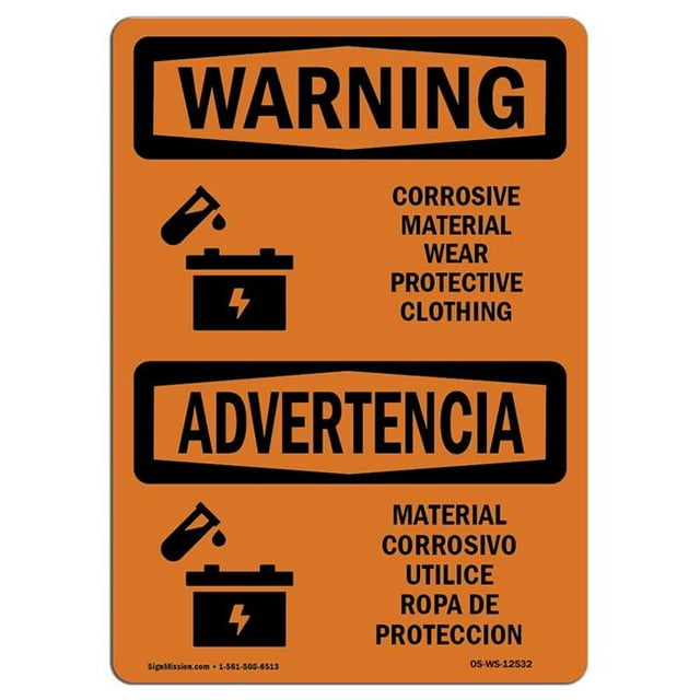 SignMission OS-WS-A-1824-L-12532 18 x 24 in. OSHA Warning Sign - Corrosive Material Bilingual