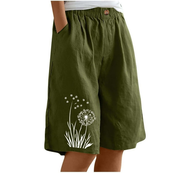 Cotton Yoga Capris for Women New Summer Shorts for Women, Elastic Waist Knee Length Bermuda Short Pants Casual Loose Comfy Baggy Shorts with Pockets Green S