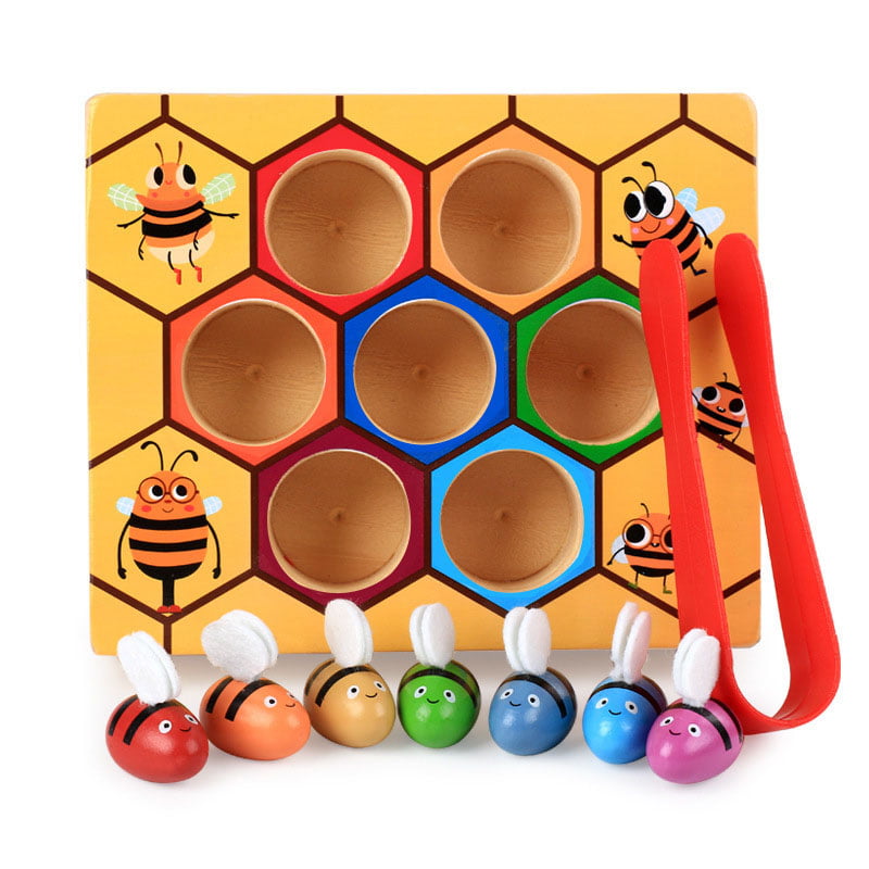 Wooden Toy Montessori Educational Industrious Little Bees Interactive Game Board 