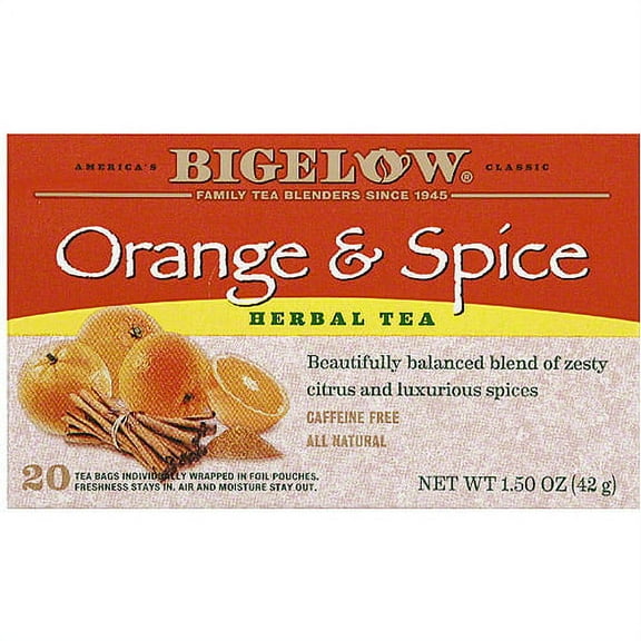 Bigelow Orange & Spice Herbal Tea Bags, 20 Count, 1.50 Oz, (Pack of 6)