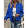 thumbnail image 2 of Women Round Neck Regular Sleeve Geometric Jacquard Bomber Jacket - Loose Fit, Blue, S-5XL, Spring and Autumn, 2 of 7