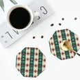 thumbnail image 4 of Fuzoiu Christmas Snowflakes Plaid Print Leather Coasters Set,Drink Coasters Set of 4,for Tabletop Protection, Durable PVC Coasters,Home Décor and Housewarming Gift-Octagon, 4 of 6