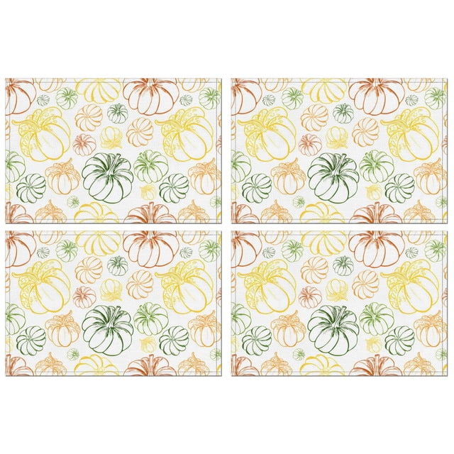 4 Pcs Sets de Table Citrouille Aquarelle, Récolte de l'Action de Grâce, Automne, Sets de Table en Lin Durables 12 X 18 Pouces, Modes de Vacances, Sets de Table pour Table de Cuisine