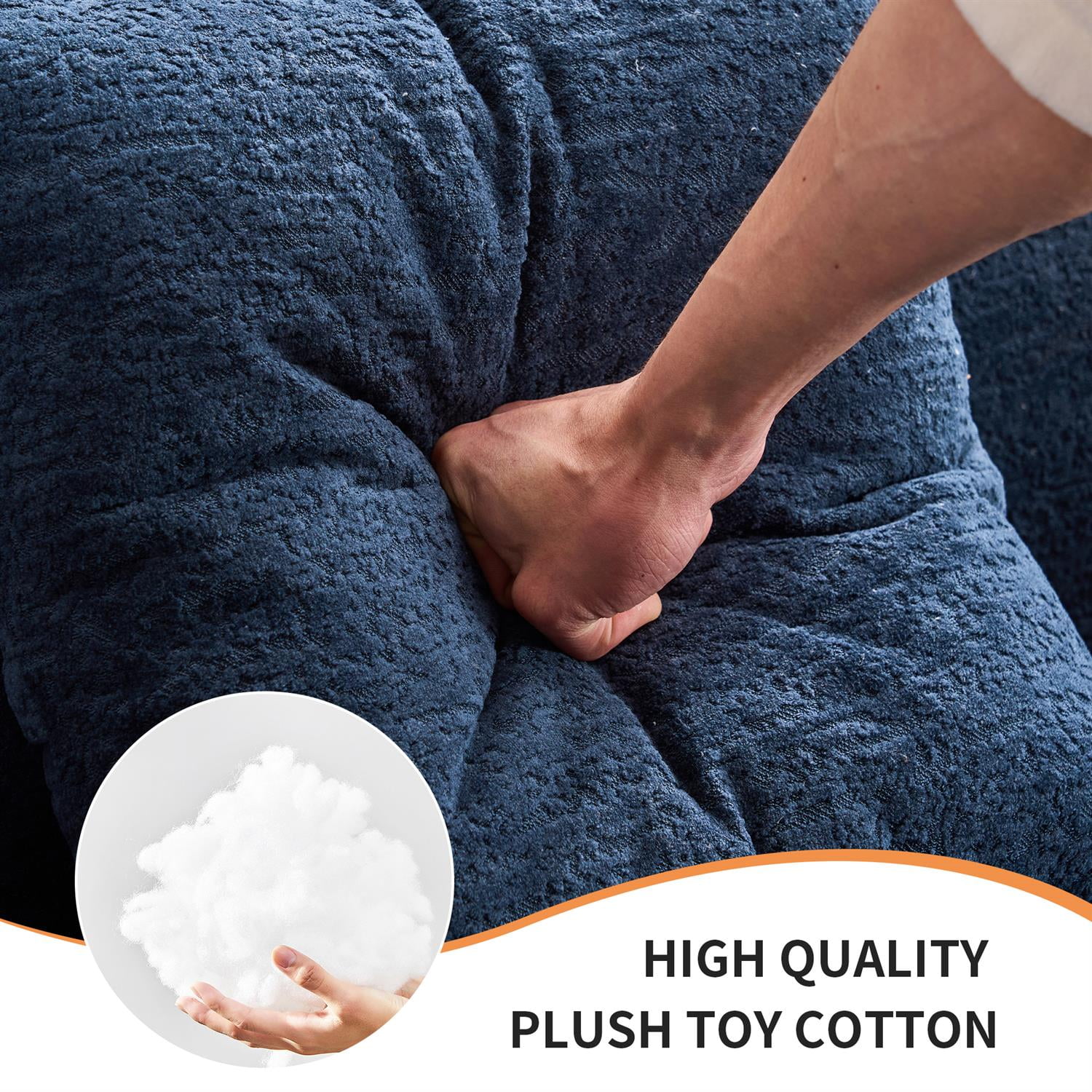 Demi Bonn 110"L Modular Sectional Sofa with Full Compression Sponge, Curved Design, High-Density Chenille Sleeper Couch for Living Room, 800 lbs Capacity, Blue