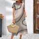 thumbnail image 2 of Vestido elegante de verano para mujer, de manga corta, con estampado de rayas, falda holgada de corte A, cuello redondo informal, 2 of 2